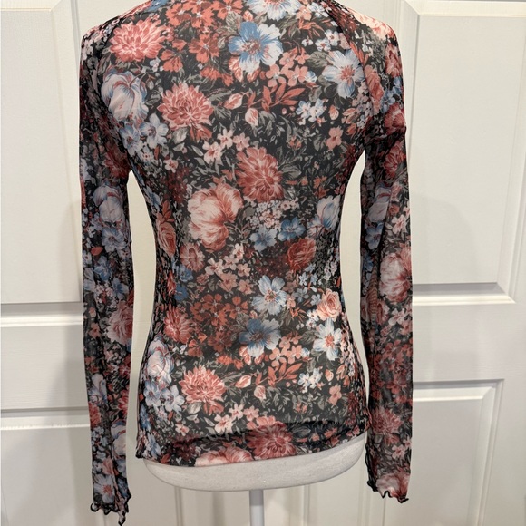 Dealmore Floral Mesh Sheer Long Sleeve Top Y2K Layering Shirt Size S - Picture 7 of 9